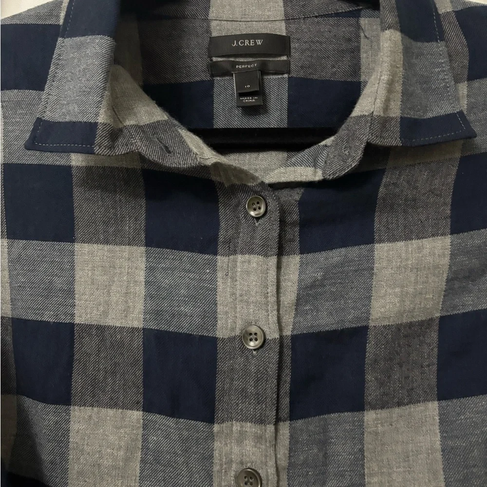 J. Crew Navy and Gray Plaid Button Down Shirt
